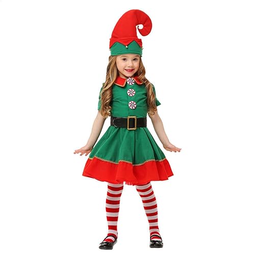 thematys Weihnachtself Kostüm-Set – Zauberhaftes Elfen-Outfit für Damen, Herren & Kinder, Ideal für Weihnachtsfeiern (Weiblich, 100cm bis 110cm) von thematys