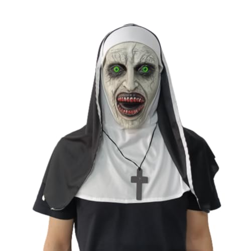 thematys the NUN Latex Horror Maske - Erschreckende Halloween Verkleidung für Erwachsene, Ideal für Gruselpartys & Kostüm-Events von thematys