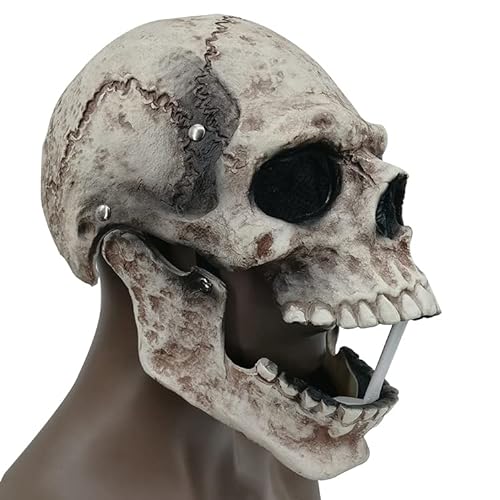 thematys Totenkopf Skull Maske mit beweglichem Kiefer – Erschreckende Horror Vollkopfmaske aus Latex, Ideal für Halloween, Kostümpartys, Cosplay, Hochwertig, Unisex von thematys