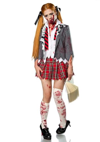 thematys Horror Zombie Kostüm | Highschool Girl | Schulmädchen Untoter Ghul | Erwachsene | Damen | Karneval | Verkledung | Mottowoche | Cosplay | Fasching | Halloween | Gruselig | Scary (L) von thematys