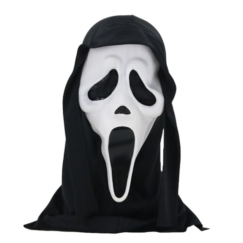 thematys SCREAM Ghostface Maske – Erschreckende Horror Vollkopfmaske aus Latex, Perfekt für Halloween, Kostüm-Partys und Horror-Events, Unisex, Detailgetreu von thematys