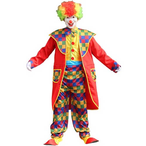 thematys Komplettes Clown Kostüm-Set – Inkl. Perrücke, Fliege, Nase & Handschuhe, Ideal für Fasching & Halloween (Style001) von thematys