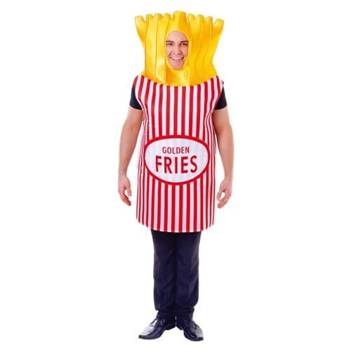 thematys Pommes Frites Kostüm – Lustiger Fast-Food Onesie, Einheitsgröße 160-185cm, Ideal für Karneval & Partys von thematys