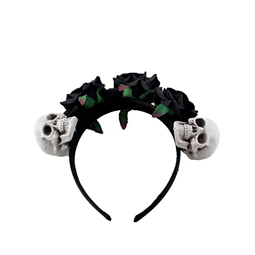 thematys Totenkopf Haarreif mit Rosen Blumen – Elegantes Skull Stirnband für Halloween, Karneval, Fasching & Gothic Mottopartys, Haarschmuck für Erwachsene und Kinder, Gruselig & Stilvoll von thematys