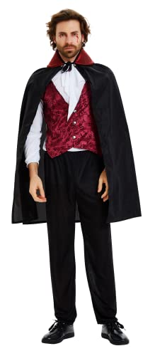 thematys Deluxe Vampir Dracula Kostüm für Herren – Authentische Verkleidung für Erwachsene zu Karneval, Fasching & Halloween, Einheitsgröße, Umfasst Umhang, Hemd & Zubehör, Ideal für Mottopartys von thematys
