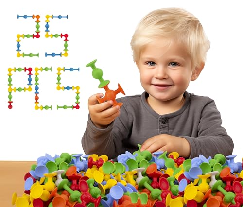 thinkmaster Saugnapf Spielzeug - 25 Stück Montessori Spielzeug ab 3 Jahre, Autismus Spielzeug, Badewannen Spielzeug, Bath Toys, Reise Spielzeug, Sensorisches Spielzeug von thinkmaster