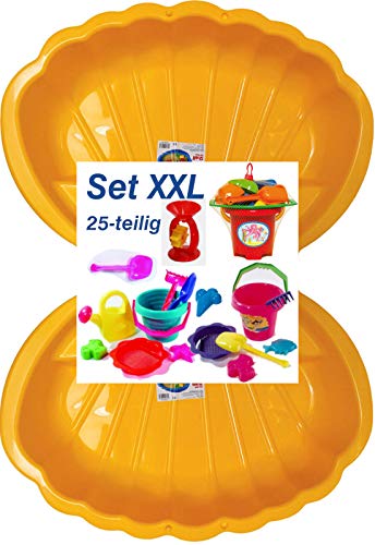 Sandbox Sandkasten Sandmuschel Muschel Wasser Planschbecken groß 108x79cm XL, 5 Farben! (2xgelb+25-TLG.Set) von thorberg