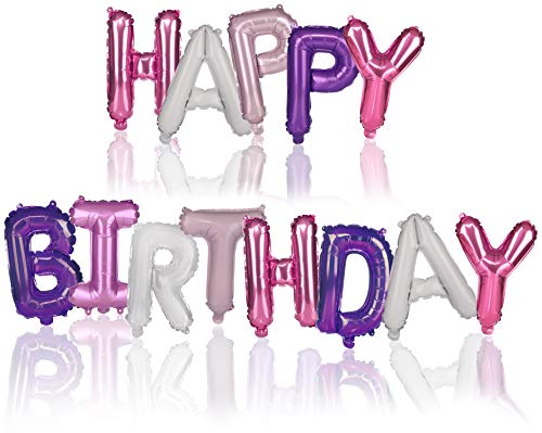 XL Ballons "Happy Birthday" - Folien-Ballons für Geburtstagsdeko - Bunte Geburtstags-Girlande aus Luft-Ballons (01 Stück - pink/lila) von tib