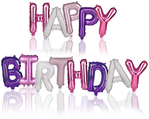 XL Ballons "Happy Birthday" - Folien-Ballons für Geburtstagsdeko - Bunte Geburtstags-Girlande aus Luft-Ballons (01 Stück - pink/lila) von TIB