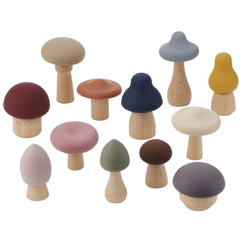 tickit SiliSoft Waldpilz-Set – 12 weiche Silikon- und Holzpilze für sensorisches Spiel, Motorik & fantasievolle Kleinwelt-Abenteuer, Earth von tickit