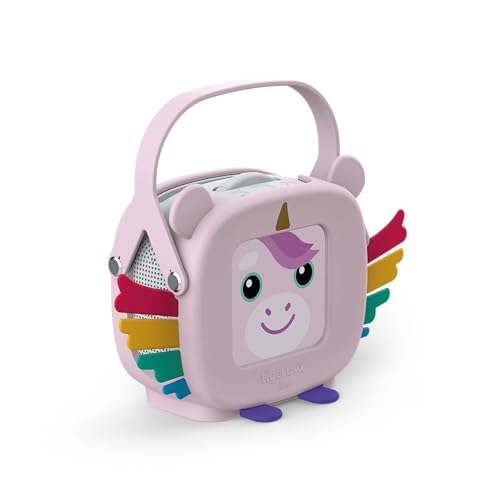tigermedia tigerbox MINI Starterset Elphi Einhorn, Audio-Streamingbox für Kinder mit Lautstärkebegrenzung, Stereo, Einstellrad, Klinkenstecker, Tragehülle, Farbe rosa, inkl. 4 Wochen tigertones Zugang von tigermedia