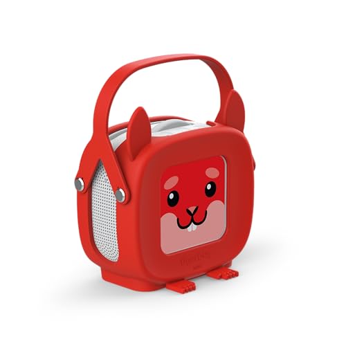 tigermedia tigerbox MINI Starterset Henny Hörnchen, Audio-Streamingbox für Kinder mit Lautstärkebegrenzung, Stereo, Einstellrad, Klinkenstecker, Tragehülle, Farbe rot, inkl. 4 Wochen tigertones Zugang von tigermedia