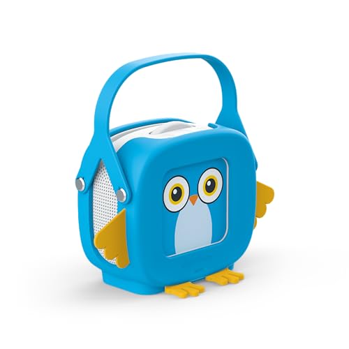tigermedia tigerbox MINI Starterset Kalli Kauz, Audio-Streamingbox für Kinder mit Lautstärkebegrenzung, Stereo, Einstellrad, Klinkenstecker, Tragehülle, Farbe blau, inkl. 4 Wochen tigertones Zugang von tigermedia
