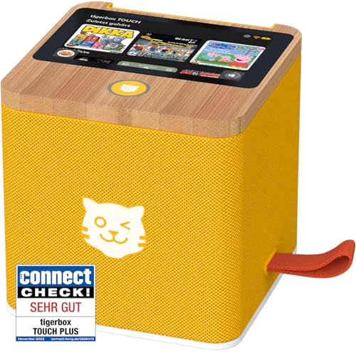 tigermedia tigerbox Touch Plus gelb mit extra Langer Akkulaufzeit und Bluetooth Kopfhöreranschluss, Audioplayer, Nachtlicht, TKKG, Fünf Freunde, 4-12 Jahre von tigermedia