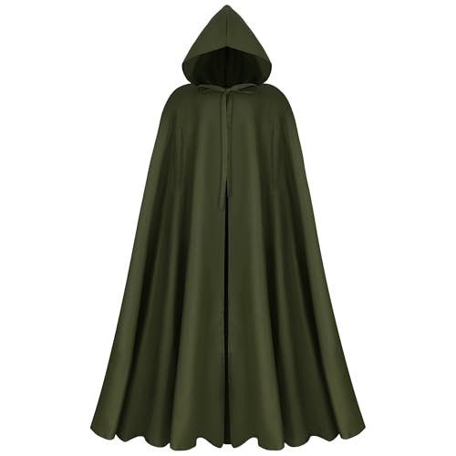 Renaissance-Umhang mit Kapuze, Umhang, Mittelalterlicher Kapuzenumhang für Männer und Frauen, Halloween, Hexe, Elfenkostüm, Cosplay, Grün (Army Green), Einheitsgröße von tiggell