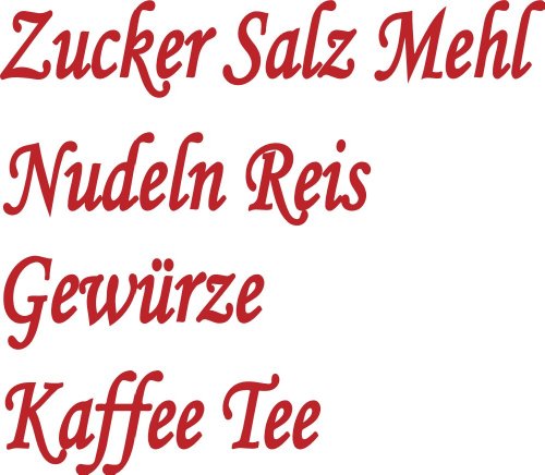 Küchenset 8x Rote Aufkleber Beschriftung für Vorratsdosen, Vorratsglas, Frischhalteboxen aus Plastik, Glas oder Metall (Text Zucker, Salz, Mehl, Nudeln, Reis, Gewürze, Kaffee, Tee) konturgeschnitten aus Folie, wasserfest und selbstklebend von timalo