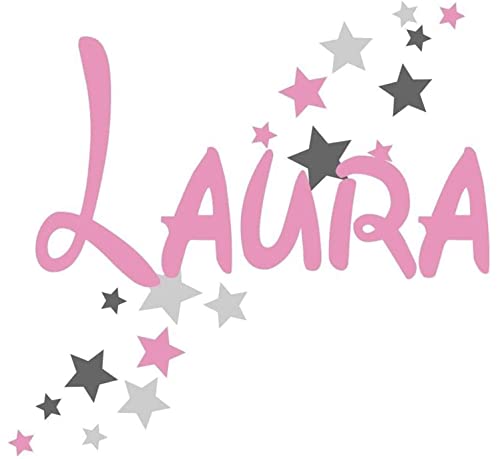 Türaufkleber mit Wunschnamen, 73064-29cm-tricolore-rosa-dunkelgrau-grau, Sterne Mädchenzimmer, Kinderzimmer Mädchen, Wandaufkleber von timalo