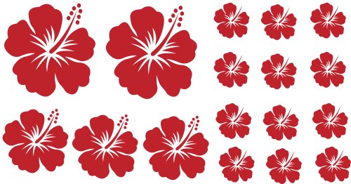 XL Design Set Y 17 Stück HIBISKUS rote Blumensticker Autoaufkleber Blumen oder Wandtattoo selbstklebende Aufkleber fürs Auto, Wandsticker Out- & Indoor, Wandbild & Fensterbild wählen Sie aus 32 Farben! von timalo