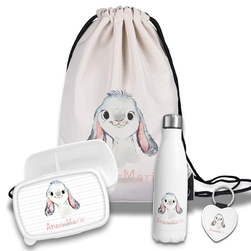 timalo Kinder Schulset Brotdose, Trinkflasche, Turnbeutel personalisiert mit Namen | Set Wasserflasche Edelstahl | Lunchbox mit Trennwand | Geschenk zur Einschulung & Kindergarten | 01- Hase timalo Kinder Schulset Brotdose, Trinkflasche, Turnbeutel personalisiert mit Namen | Set Wasserflasche Edelstahl | Lunchbox mit Trennwand | Geschenk zur Einschulung & Kindergarten | 01- Hase von timalo