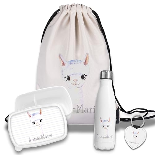 timalo Kinder Schulset Brotdose, Trinkflasche, Turnbeutel personalisiert mit Namen | Set Wasserflasche Edelstahl | Lunchbox mit Trennwand | Geschenk zur Einschulung & Kindergarten | 02- Lama timalo Kinder Schulset Brotdose, Trinkflasche, Turnbeutel personalisiert mit Namen | Set Wasserflasche Edelstahl | Lunchbox mit Trennwand | Geschenk zur Einschulung & Kindergarten | 02- Lama von timalo