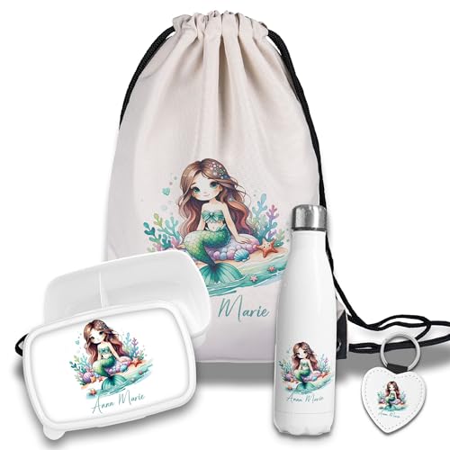 timalo Kinder Schulset Brotdose, Trinkflasche, Turnbeutel personalisiert mit Namen | Set Wasserflasche Edelstahl | Lunchbox mit Trennwand | Geschenk zur Einschulung & Kindergarten | 14 - Meerjungfrau timalo Kinder Schulset Brotdose, Trinkflasche, Turnbeutel personalisiert mit Namen | Set Wasserflasche Edelstahl | Lunchbox mit Trennwand | Geschenk zur Einschulung & Kindergarten | 14 - Meerjungfrau von timalo