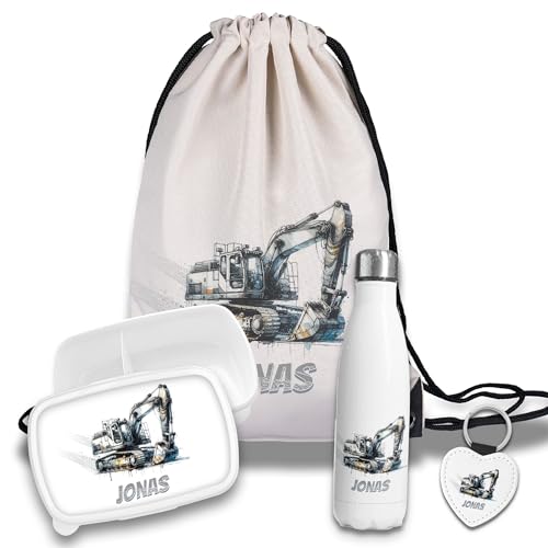 timalo Kinder Schulset Brotdose, Trinkflasche, Turnbeutel personalisiert mit Namen | Set Wasserflasche Edelstahl | Lunchbox mit Trennwand | Geschenk zur Einschulung & Kindergarten | 22 - Bagger timalo Kinder Schulset Brotdose, Trinkflasche, Turnbeutel personalisiert mit Namen | Set Wasserflasche Edelstahl | Lunchbox mit Trennwand | Geschenk zur Einschulung & Kindergarten | 22 - Bagger von timalo