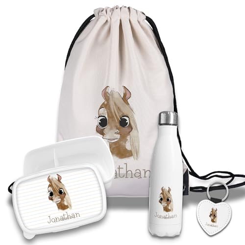 timalo Kinder Schulset Brotdose, Trinkflasche, Turnbeutel personalisiert mit Namen | Set Wasserflasche Edelstahl | Lunchbox mit Trennwand | Geschenk zur Einschulung & Kindergarten | 49- Pferd timalo Kinder Schulset Brotdose, Trinkflasche, Turnbeutel personalisiert mit Namen | Set Wasserflasche Edelstahl | Lunchbox mit Trennwand | Geschenk zur Einschulung & Kindergarten | 49- Pferd von timalo