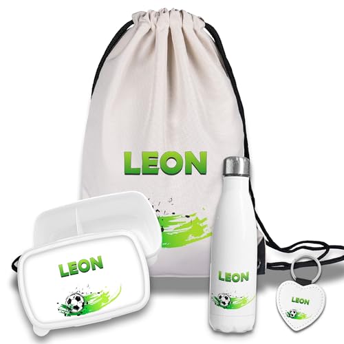 timalo Kinder Schulset Brotdose, Trinkflasche, Turnbeutel personalisiert mit Namen | Set Wasserflasche Edelstahl | Lunchbox mit Trennwand | Geschenk zur Einschulung & Kindergarten | 7 - Fussball grün timalo Kinder Schulset Brotdose, Trinkflasche, Turnbeutel personalisiert mit Namen | Set Wasserflasche Edelstahl | Lunchbox mit Trennwand | Geschenk zur Einschulung & Kindergarten | 7 - Fussball grün von timalo