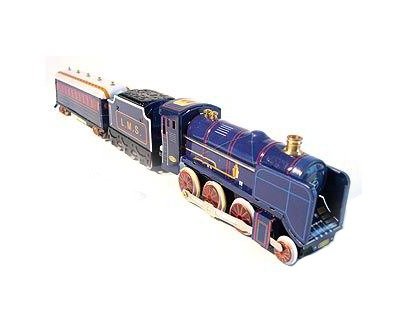 Blechspielzeug zum Aufziehen tin toys wind up new rare-Spielzeug Eisenbahn blau und rot von tintoys