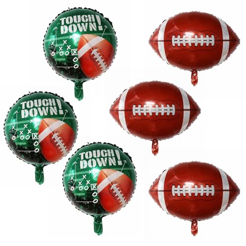 tinysiry Fußball-Luftballons-Set, Fußball-förmige Aluminiumfolien-Luftballons, Superbowl-Luftballons für Rugby-Ball-Tag, Fußball-Thema, Geburtstagsfeier, Gastgeschenke, Dekorationen 6pcs von tinysiry