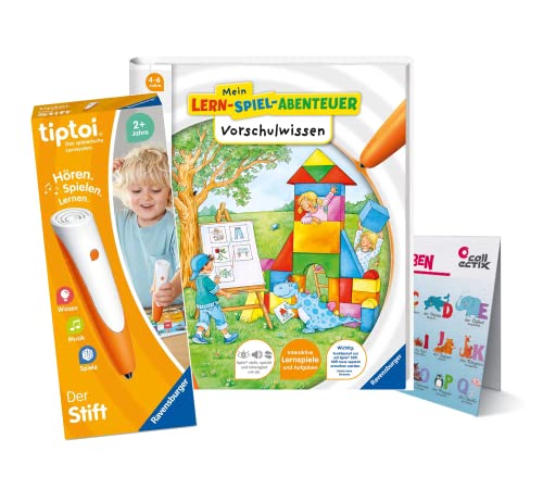 Ravensburger tiptoi Set: Mein Lern-Spiel-Abenteuer - Vorschulwissen (Lernbuch) + 00110 tiptoi Der Stift + ABC-Poster, Lernspielzeug für Kinder von tiptoi