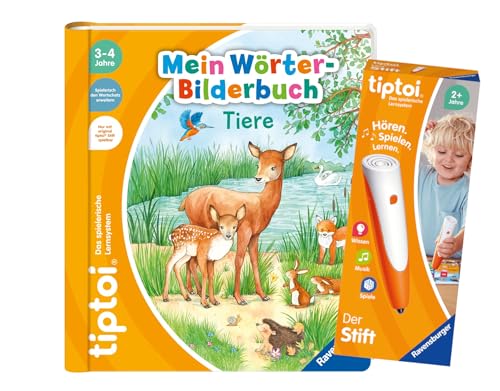 Ravensburger tiptoi Set: Mein Wörter-Bilderbuch | Tiere (Kinderbuch) + 00110 tiptoi Der Stift, Lernspielzeug für Kinder von tiptoi
