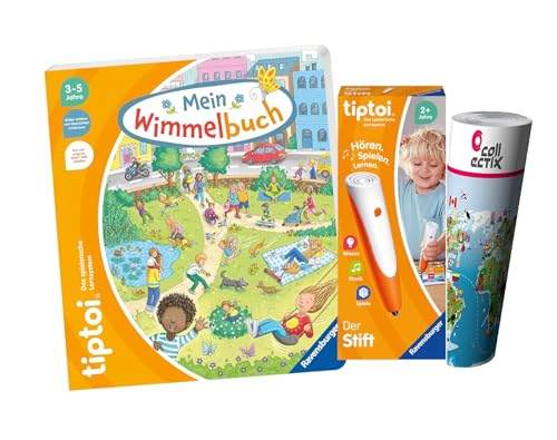 Ravensburger tiptoi Set: Mein Wimmelbuch (Kinderbuch) + 00110 tiptoi Der Stift mit Wimmel-Poster, Lernspielzeug für Kinder ab 3 Jahre von tiptoi
