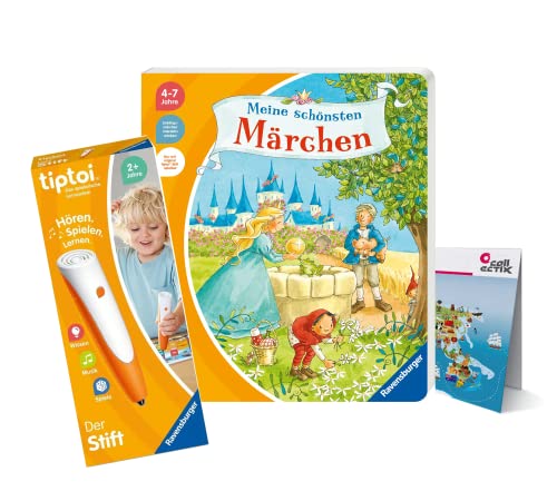 Ravensburger tiptoi Set: Meine schönsten Märchen (Kinderbuch) + 00110 tiptoi Der Stift + Kinder-Weltkarte, Lernspielzeug für Kinder von tiptoi