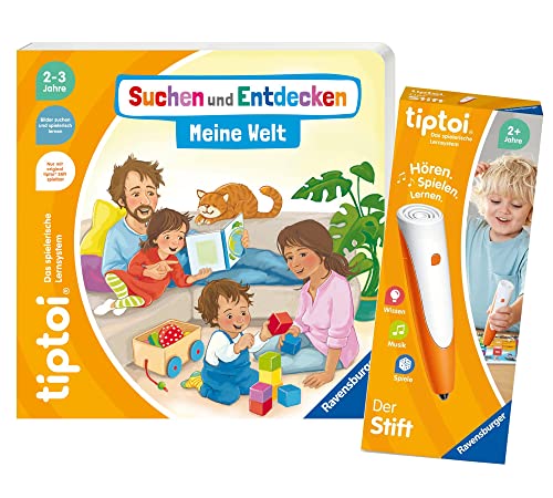 Ravensburger tiptoi Set: Suchen und Entdecken - Meine Welt (Kinderbuch) + 00110 tiptoi Der Stift, Lernspielzeug für Kinder von tiptoi