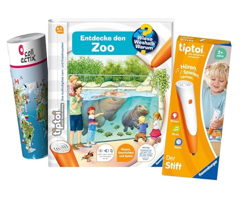 Ravensburger tiptoi Set: Wieso? Weshalb? Warum? | Entdecke den Zoo (Kinderbuch) + 00110 tiptoi Der Stift, Lernspielzeug für Kinder von tiptoi