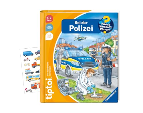 tiptoi Ravensburger Buch ab 4 Jahre | Wieso? Weshalb? Warum? Bei der Polizei + Fahrzeug-Kinder Sticker von tiptoi