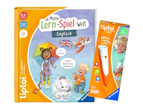 tiptoi Ravensburger Set: Erstes Englisch (Mein Lern-Spiel-Abenteuer, Lernbuch) + 00110 Stift, Lernspielzeug für Kinder von tiptoi