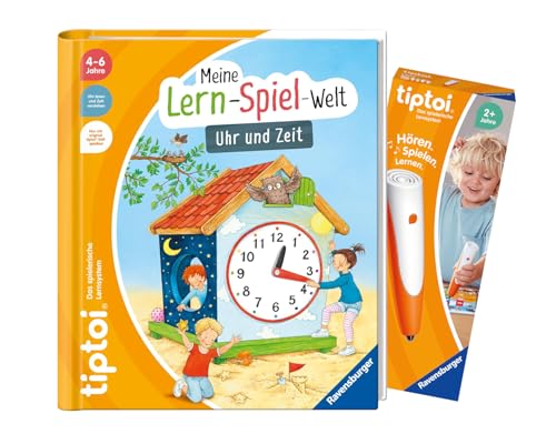 tiptoi Ravensburger Set: Mein Lern-Spiel-Abenteuer | Uhr und Zeit (Kinderbuch) + 00110 Stift, Lernspielzeug für Kinder von tiptoi