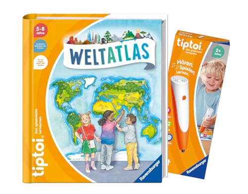 tiptoi Ravensburger Set: Mein großer Weltatlas (Kinderbuch) + 00110 Stift, Lernspielzeug für Kinder von tiptoi
