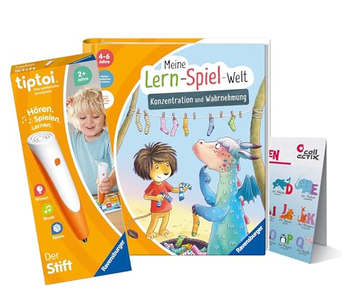 tiptoi Ravensburger Set: Meine Lern-Spiel-Welt: Konzentration und Wahrnehmung + 00110 Stift + ABC-Poster, Lernspielzeug für Kinder tiptoi Ravensburger Set: Meine Lern-Spiel-Welt: Konzentration und Wahrnehmung + 00110 Stift + ABC-Poster, Lernspielzeug für Kinder von tiptoi