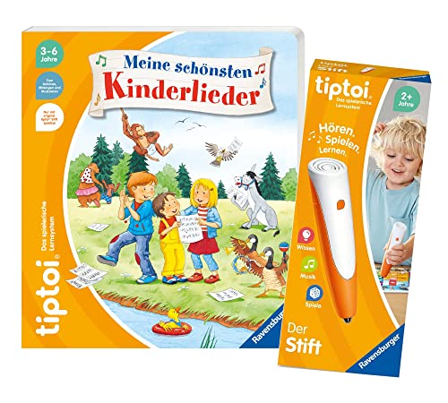 tiptoi Ravensburger Set: Meine schönsten Kinderlieder (Kinderbuch, Liederbuch) + 00110 Stift, Lernspielzeug für Kinder von tiptoi
