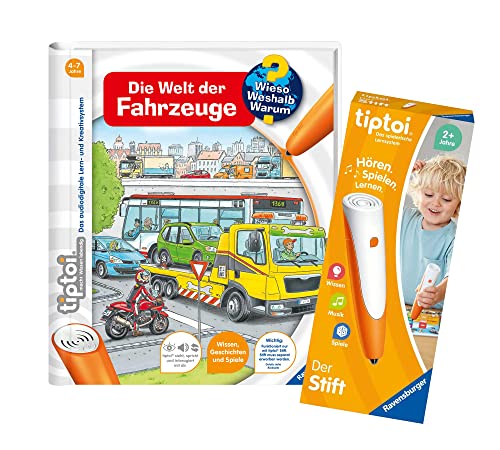 tiptoi Ravensburger Set: Wieso? Weshalb? Warum? Die Welt der Fahrzeuge (Kinderbuch) + 00110 Stift, Lernspielzeug für Kinder von tiptoi