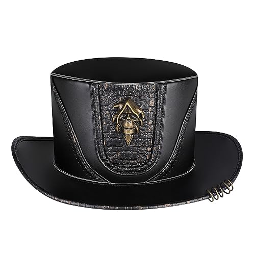 tixoacke Steampunk-Zylinder für Erwachsene, PU-Leder, Magiermütze, Vintage, viktorianischer Cosplay-Kostüm, Hut für Damen und Herren, Halloween-Partyhut, modischer Zylinderhut, Halloween-Partyhut, von tixoacke