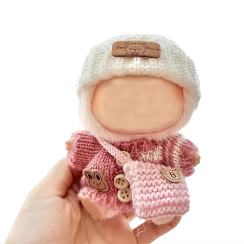 Häkelkleidung für 17 cm Puppe, modisches Kleidungsset, 3-teiliges Set, Mütze, Kleidung, Rucksack für 17 cm Puppenzubehör, Strick-Outfit, entzückende Puppenkleidung, Ersatzzubehör (keine Puppe) von tkerinse