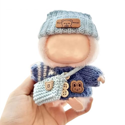 Häkelkleidung für 17 cm Puppe, modisches Kleidungsset, 3-teiliges Set, Mütze, Kleidung, Rucksack für 17 cm Puppenzubehör, Strick-Outfit, entzückende Puppenkleidung, Ersatzzubehör (keine Puppe) von tkerinse