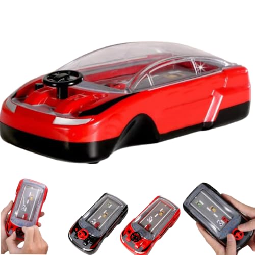 Hand-Rennwagen-Spiel, Interaktives Hand-Rennspiel-Maschine, Simulationslenkung Autorennen Abenteuerspielzeug mit Lenkrad, Tragbare Rennspielkonsole Fahrspiele (Rot) von tkerinse