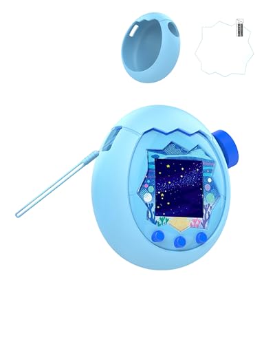 toergy Silikon-Schutzhülle für Tamagotchi Paradise - Weiche Anti-Drop Stoßfest Hülle, String & Schutzfilm,Elektronisches Haustierzubehör, Schutz für Virtual Pet Game Machine (blau) von toergy