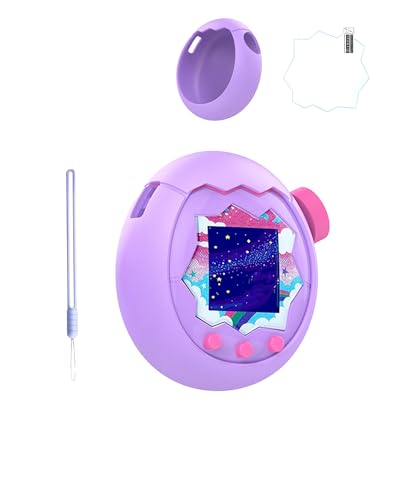 toergy Silikon-Schutzhülle für Tamagotchi Paradise - Weiche Anti-Drop Stoßfest Hülle, String & Schutzfilm,Elektronisches Haustierzubehör, Schutz für Virtual Pet Game Machine (lila) von toergy