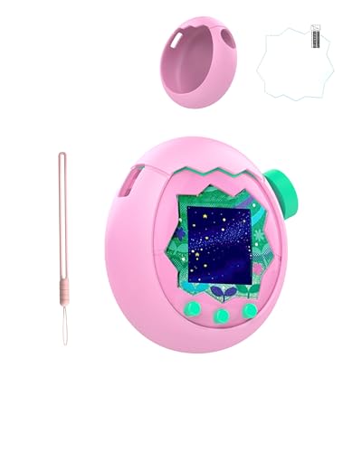 toergy Silikon-Schutzhülle für Tamagotchi Paradise - Weiche Anti-Drop Stoßfest Hülle, String & Schutzfilm,Elektronisches Haustierzubehör, Schutz für Virtual Pet Game Machine (rosa) von toergy